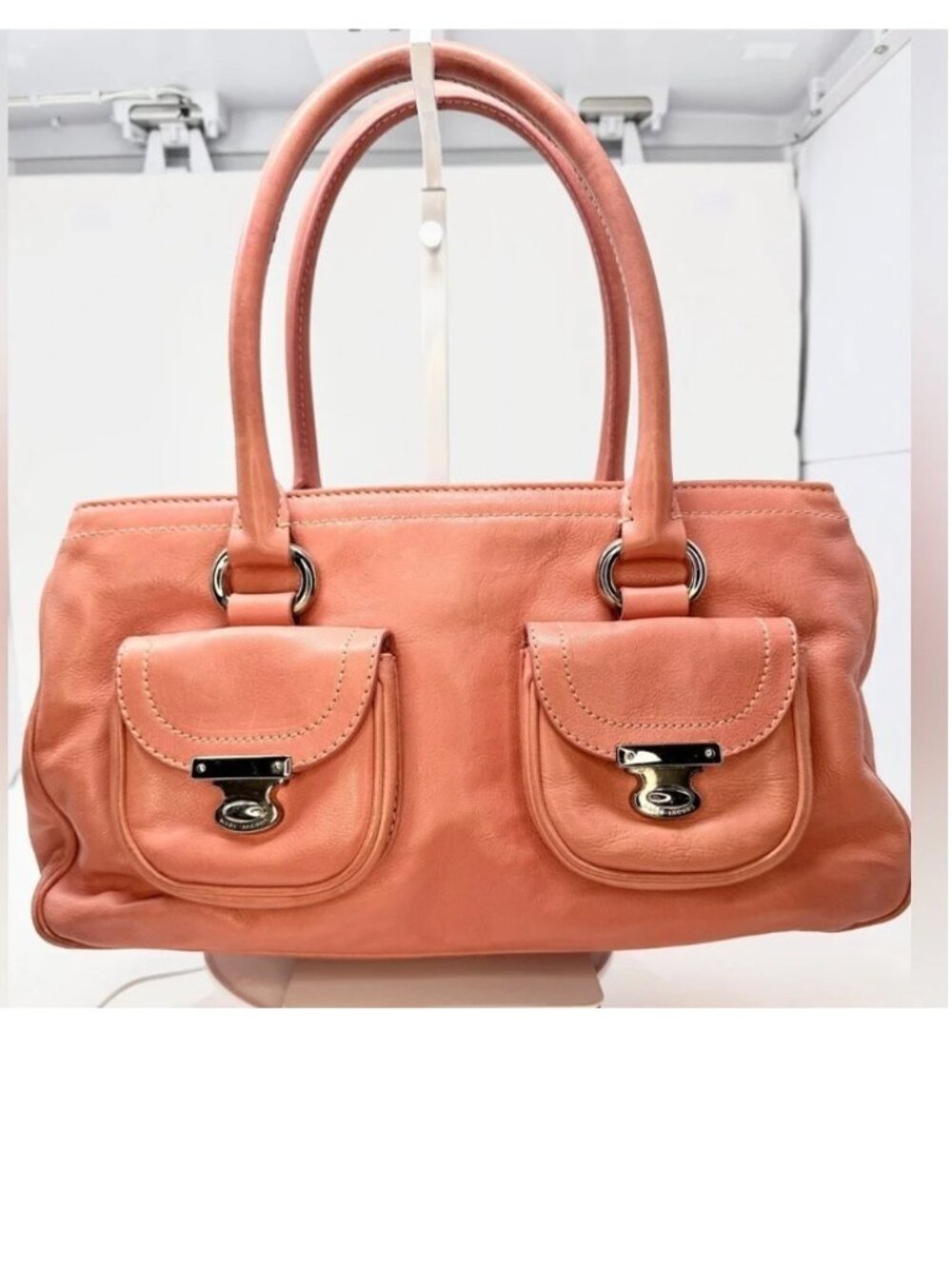 Marc Jacobs Vintage Coral Peach Pink Leather Cammie Satchel Bag